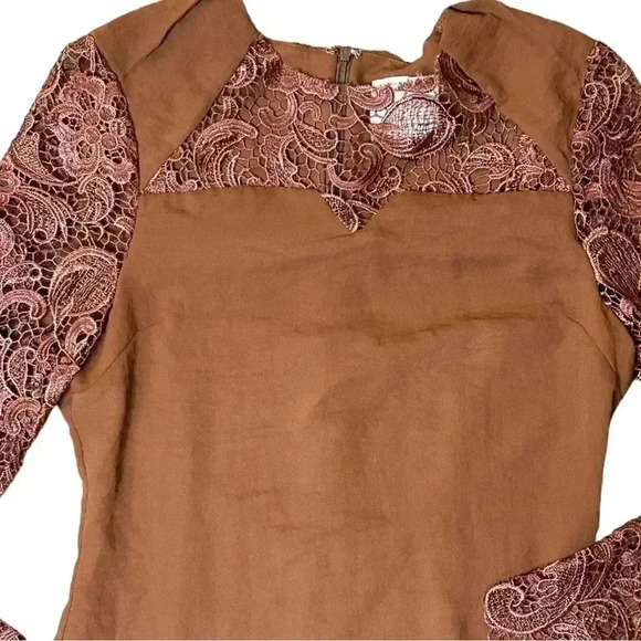 REVOLVE Line & Dot Brown Lace Detail Mini Dress Medium - Picture 2 of 5
